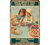 Plaque rétro en métal pour amateur de pâtisserie, affiche décorative de pâtisserie, Once Upon A Time, There Was A Girl, Who Really Loved Baking, It Was Me, The End - Décoration murale vintage pour