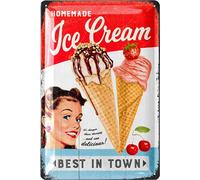 Plaque Rétro en Tôle de Cuisine Vintage - Ice Cream, Décoration US Diner - Métal pour Amateurs de Milkshake et Cupcakes - US Sweets avec Perforation - 20x30 cm