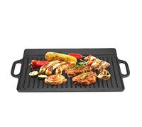 Plaque Réversible pour BBQ Plaque à Grillades Double-Face Face Lisse et Striée Plaque de Cuisson en Fonte Plaque de Barbecue Antiadhésive Rectangulaire Plancha Grill Barbecue Poêle à Griller (Style B)