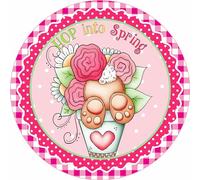 Plaque ronde de style vintage avec inscription Hop Into Spring Bunny Door Wreath Tray Decor Easter Accessory Poster Iron Painting Plaque pour bar, café, Man Cave 30 cm x 30 cm