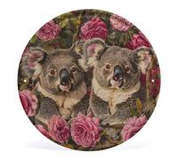 Plaque ronde en métal amusante avec inscription « Mother Koala and Baby Koala on Tree » - Décoration murale rétro - Deux ours koala sur roses roses - Pour café, restaurant, garage, club, bar - 30 x 30