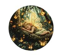 Plaque ronde en métal avec fée endormie sur un arbre avec des papillons et des champignons lumineux - 20,3 x 20,3 cm