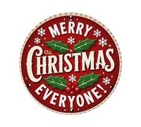 Plaque ronde en métal avec inscription « Merry Christmas Everyone » - Décoration murale d'intérieur et d'extérieur - 20,3 x 20,3 cm