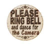 Plaque ronde en métal avec inscription « Please Ring Bell And Dance For The Camera » - Décoration murale vintage - Pour bar, garage, café, cuisine - 20,3 x 20,3 cm