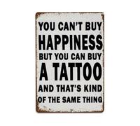 Plaque ronde en métal avec inscription « While Happiness Can'T Be Purchased, A Tattoo Can Be », décoration murale vintage pour pub, maison, bureau, grotte d'homme, 20,3 x 30,5 cm
