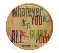 Plaque ronde en métal avec verset de la Bible chrétienne « Whatever You Do It All For The Glory Of God » - Style vintage - 30 cm x 30 cm
