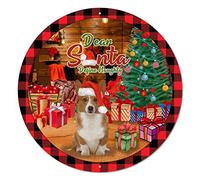 Plaque ronde en métal « Dear Santa Define Naughty Dog » - Plaque de porte vintage - Impression artistique pour pub, maison, décoration de Noël - 30 x 30 cm