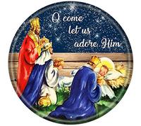 Plaque ronde en métal rustique - Décoration murale - Plaque de Noël « O Come Let Us Adore Him » - Convient pour la maison, le jardin, la cuisine, le bar, le café, le garage - Rétro vintage - 30 x 30