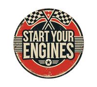 Plaque ronde en métal vintage avec drapeau de course Start Your Engines, décoration murale pour salon, bar, maison, chambre à coucher, poster rétro en métal 20,3 x 20,3 cm