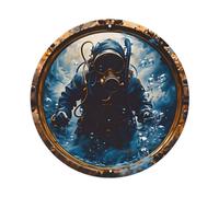 Plaque ronde en métal vintage avec inscription « Diver in Deep Blue Water With Bubbles And Rusty Hublot » - Décoration murale pour bureau, salon, bar - 20,3 x 20,3 cm