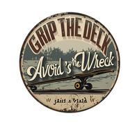 Plaque ronde en métal vintage avec inscription « Grip The Deck Avoid The Wreck » - Décoration murale pour bureau, salon, bar - 20,3 x 20,3 cm