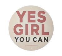 Plaque ronde en métal vintage Yes Girl You Can - Décoration murale pour maison, bar, jardin - 20,3 x 20,3 cm