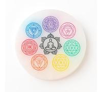 Plaque ronde en sélénite naturelle, 10 cm, disque de charge circulaire en cristal avec gravures mystiques, pour méditation et énergie, nœud de sorcière, 7 chakras, fleur de vie, Mandalas (7 chakras, 7