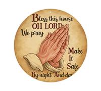 Plaque ronde vintage en métal Bless This House Oh Lord We Pray Make It Safe - Décoration murale pour bar, maison, cave, cuisine, buanderie - 20,3 x 20,3 cm