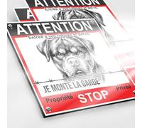 Plaque Rottweiler 130x130mm Dibond 2mm + 2 Autocollants Vidéo Surveillance - Panneau Alarme Maison Sécurité