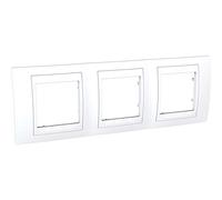 plaque schneider unica - 3 postes - 3 x 2 modules - horizontale - blanc - liseré blanc