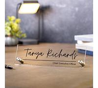 Plaque Signalétique Debout En Acrylique - 10 X 2,75 pouces Nom Et Position Personnalisés Script Clair Bureau Exécutif Signe Du Pdg, Nouveau Décor D'entreprise De Bureau D'emploi, Cadeau De Promotion