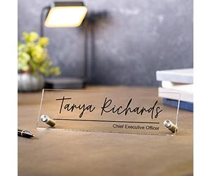 Plaque Signalétique Debout En Acrylique - 10 X 2,75 pouces Nom Et Position Personnalisés Script Clair Bureau Exécutif Signe Du Pdg, Nouveau Décor D'entreprise De Bureau D'emploi, Cadeau De Promotion