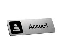 Plaque signalétique gravée autocollante Accueil - alu brossé - format 12x3,7 cm