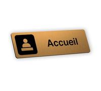 Plaque signalétique gravée autocollante Accueil - or brossé - format 20x6 cm
