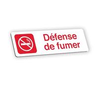 Plaque signalétique gravée autocollante Défense de fumer - blanc écriture rouge - format 12x3,7 cm