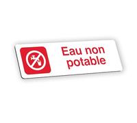 Plaque signalétique gravée autocollante Eau non potable - blanc écriture rouge - format 12x3,7 cm