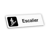 Plaque signalétique gravée autocollante Escalier - blanc écriture noire - format 12x3,7 cm