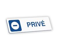 Plaque signalétique gravée autocollante Privé - blanc écriture bleue - format 12x3,7 cm