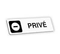 Plaque signalétique gravée autocollante Privé - blanc écriture noire - format 12x3,7 cm
