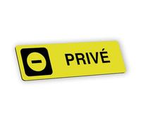 Plaque signalétique gravée autocollante Privé - jaune - format 12x3,7 cm