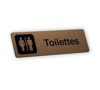 Plaque signalétique gravée autocollante Toilettes - bronze - format 12x3,7 cm