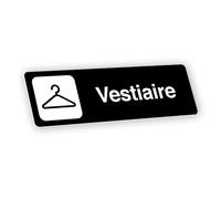 Plaque signalétique gravée autocollante Vestiaire - noir - format 20x6 cm