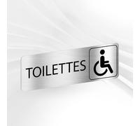 Plaque Signalétique Toilettes Handicapés - Plaque De Porte Adhésive PVC 5 x 15 cm - 20 Couleurs Disponibles (Gris alu brillant)