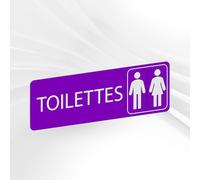 Plaque Signalétique Toilettes Mixtes - Plaque De Porte Adhésive PVC 5 x 15 cm - 20 Couleurs Disponibles (Violet)