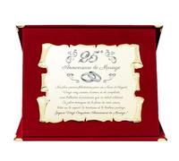 Plaque Souvenir Élégante pour 25e Anniversaire de Mariage | Cadeau Vingt-Cinquième | Noces d'Argent | Parchemin en Métal Doré Décoratif avec Dédicatoire (Rouge, 25 Ans)