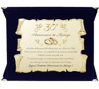 Plaque Souvenir Élégante pour 30e Anniversaire de Mariage | Cadeau Trentième | Noces de Perle | Parchemin en Métal Doré Décoratif avec Dédicatoire (Bleu, 30 Ans)