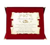 Plaque Souvenir Élégante pour 40e Anniversaire de Mariage | Cadeau Quarantième | Noces d'Émeraude | Parchemin en Métal Doré Décoratif avec Dédicatoire (Rouge, 40 Ans)