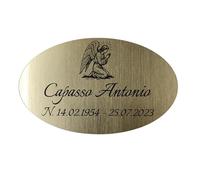 Plaque souvenir funéraire personnalisée pour défunt, cher éteint, pierre tombale, loyer ou tombe cimetière - plaques cimetières personnalisées effet or brossé avec ange