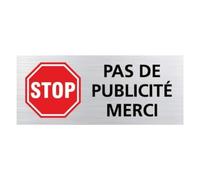 Plaque STOP Pas de Publicité Merci - Plaque Boite aux lettre - Plaque Adhésive - 60 x 25 mm Ecologique