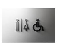 Plaque Toilettes Wc Plaque de signalisation toilette en or noir 3D, étiquette murale porte salle bain, support WC, panneau, décoration d'hôtel(25,Black 25x16cm)