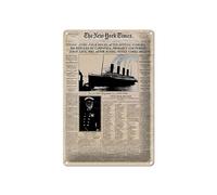 Plaque Tôle 20x30cm - Made IN Germany - Journal New York Times Titanic Sinks Métal Déco Panneau Métallique