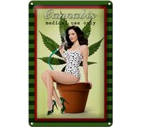 Plaque Tôle 20x30cm - Made IN Germany - Pin-Up Cannabis Medical Use Only Métal Déco Panneau Métallique