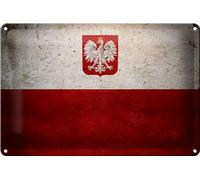 Plaque Tôle 30x20cm - Made IN Germany - Drapeau Pologne Drapeau Wandeko Métal Déco Panneau Métallique