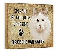 Plaque turque en bois Van Chat | Décoration élégante et vivante pour les amoureux des chats | Style vintage | 18 cm x 12 cm