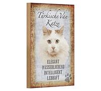 Plaque turque en bois Van Chat | Décoration élégante et vivante pour les amoureux des chats | Style vintage | 12 cm x 18 cm