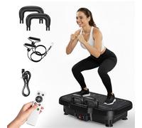 Plaque vibrante Fitness, Plateforme vibrante Perte de Poids, 180 Niveaux de Vibration, avec des poignées de Support de Pompe à Main réglables, Bandes d'exercice, Musique Bluetooth, 150kg/330lbs