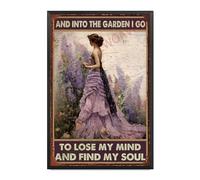 Plaque vintage en aluminium avec cadre en métal « And Into The Garden I Go To Lose For Garage Café Office Kitchen Home Bar » 20,3 x 30,5 cm
