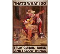 Plaque vintage en aluminium avec inscription « Cowboy and Guitar I Play Guitar and Drink, I Know Some Things » - Décoration murale rétro pour la maison, la cuisine, le café, le bar - 20,3 x 30,5 cm