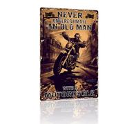 Plaque vintage en aluminium avec inscription « Never Underestimate An Old Man With A Motorcycle » - Pour homme et garçon - Décoration murale de Noël - 20,3 x 30,5 cm