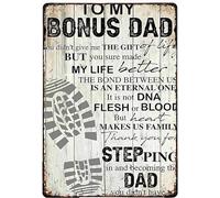 Plaque vintage en aluminium pour fête des pères avec inscription « Fathers Day to My Bonus Dad You Sure Made My Life Better » - Cadeau pour père - Décoration murale rétro - Décoration murale